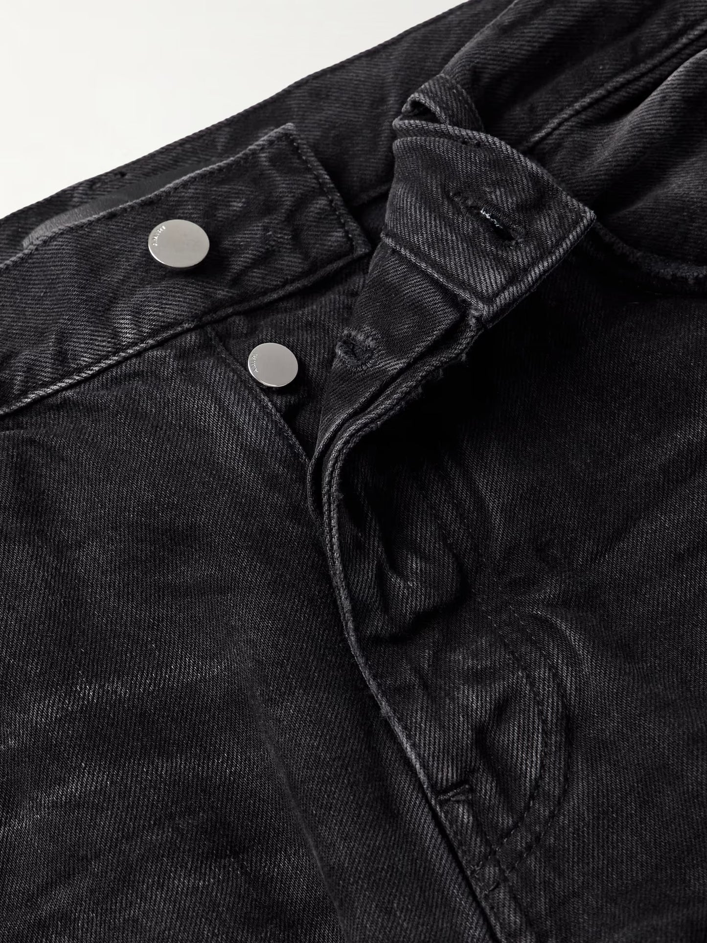 AMIRI Black Jeans- MX1 Straight-Leg Leather-Panelled Distressed Jeans