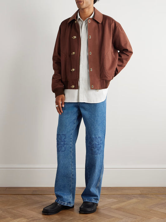 Loewe Anagram Wide-Leg Logo-Embroidered Jeans