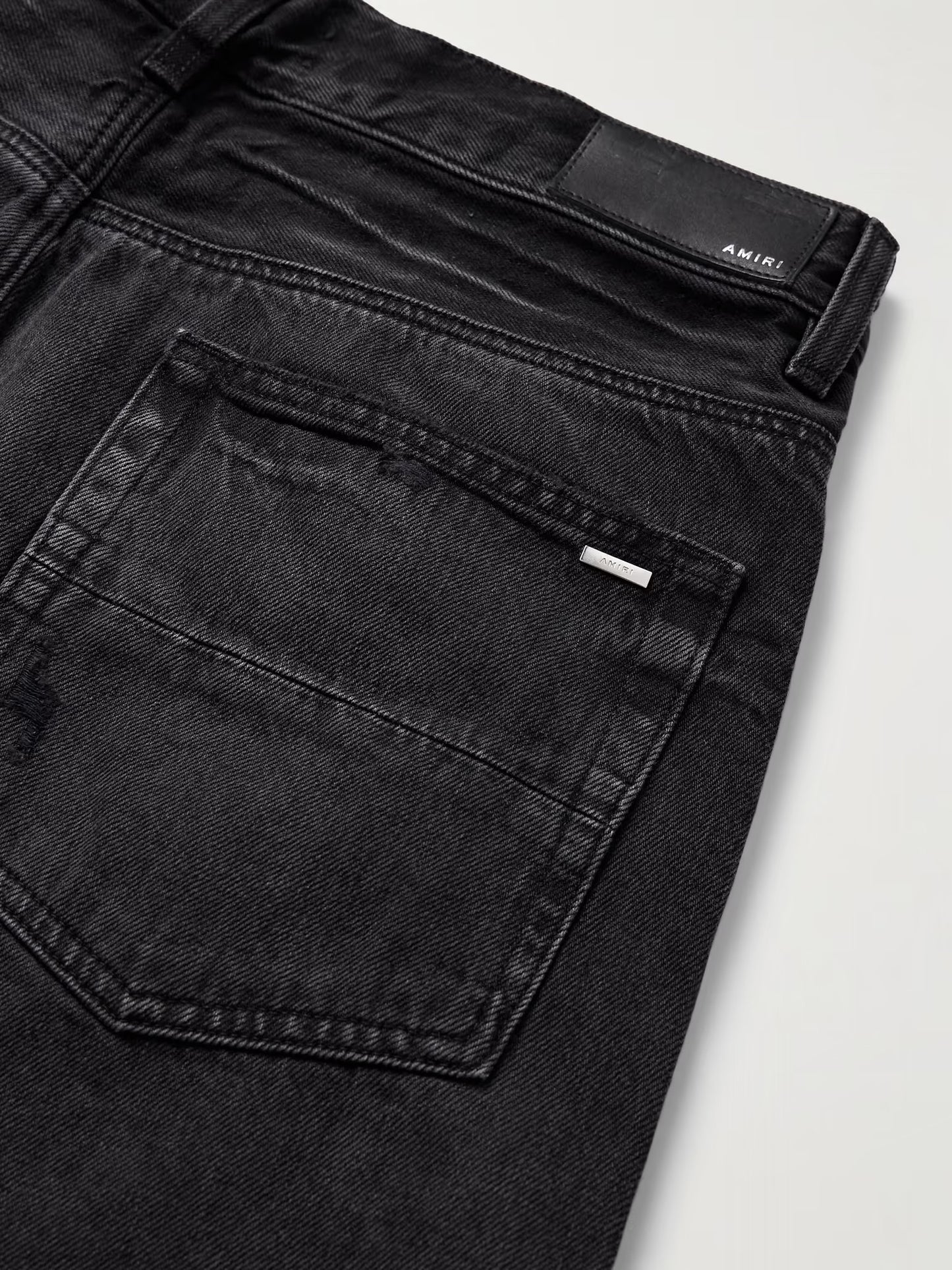 AMIRI Black Jeans- MX1 Straight-Leg Leather-Panelled Distressed Jeans