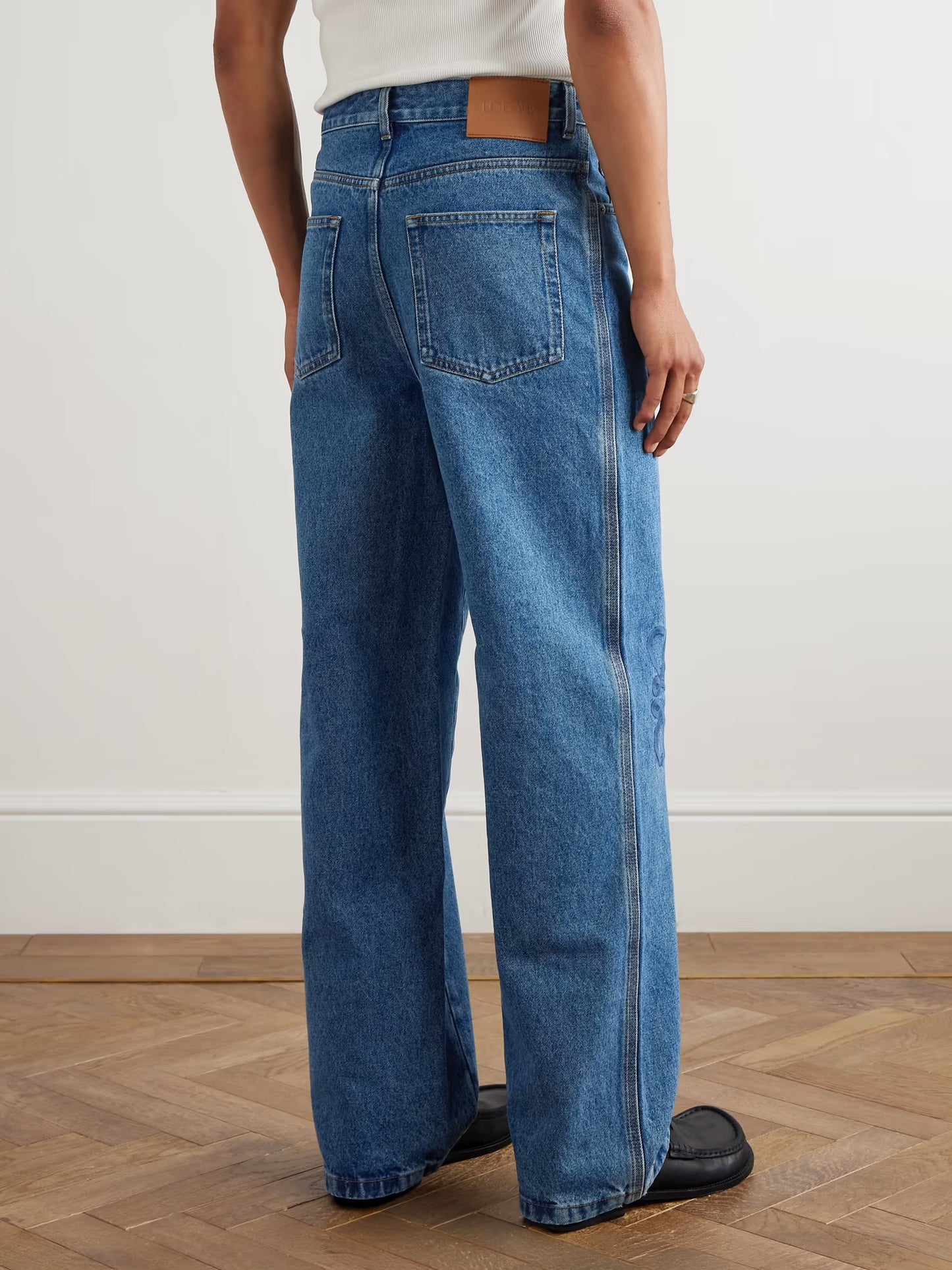 Loewe Anagram Wide-Leg Logo-Embroidered Jeans